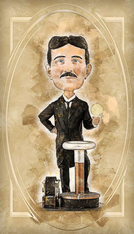 Nicolas Tesla Black Ornate Wood Framed Art Print with Double Matting by Bolokofsky, Ronald