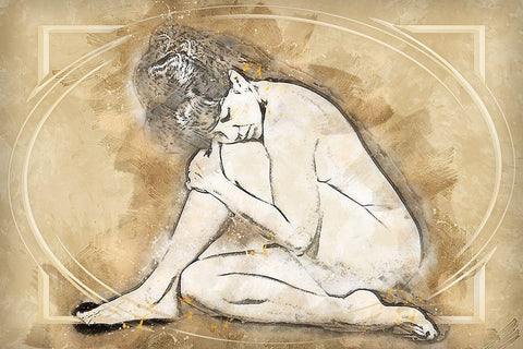 Vintage Naked Pose II Black Ornate Wood Framed Art Print with Double Matting by Bolokofsky, Ronald