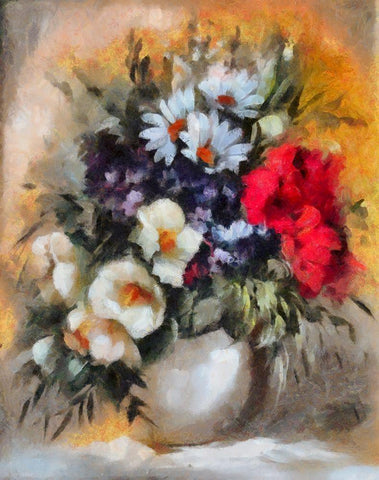 Mixed Bouquet I White Modern Wood Framed Art Print with Double Matting by Bolokofsky, Ronald