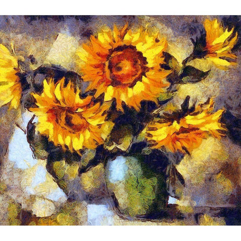 Sunflowers For Vincent White Modern Wood Framed Art Print by Bolokofsky, Ronald