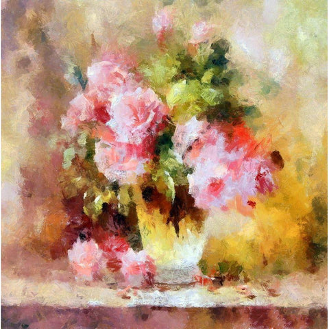 Pink Roses II White Modern Wood Framed Art Print by Bolokofsky, Ronald