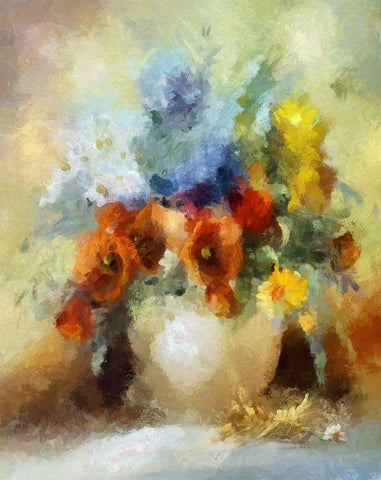 Soft Bouquet II White Modern Wood Framed Art Print with Double Matting by Bolokofsky, Ronald