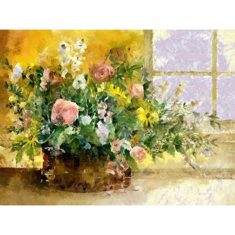 Basket of Flowers II White Modern Wood Framed Art Print by Bolokofsky, Ronald