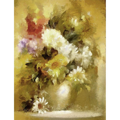 Golden Bouquet I White Modern Wood Framed Art Print by Bolokofsky, Ronald