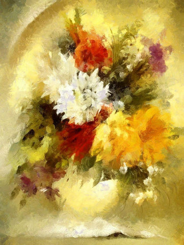 Golden Bouquet II White Modern Wood Framed Art Print with Double Matting by Bolokofsky, Ronald