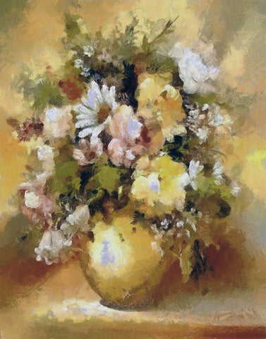 Golden Bouquet III White Modern Wood Framed Art Print with Double Matting by Bolokofsky, Ronald