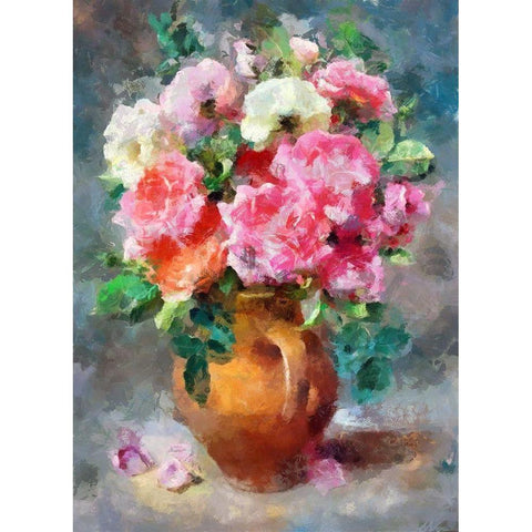 Jug of Flowers II Black Modern Wood Framed Art Print by Bolokofsky, Ronald