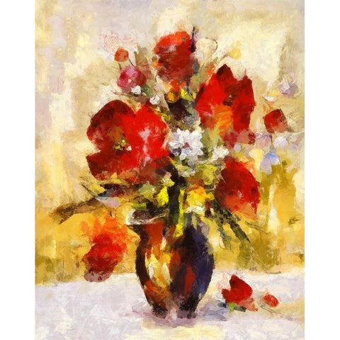 Red Flowers For Amelia Black Modern Wood Framed Art Print by Bolokofsky, Ronald