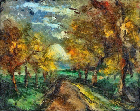 Tree Lined Road White Modern Wood Framed Art Print with Double Matting by Bolokofsky, Ronald