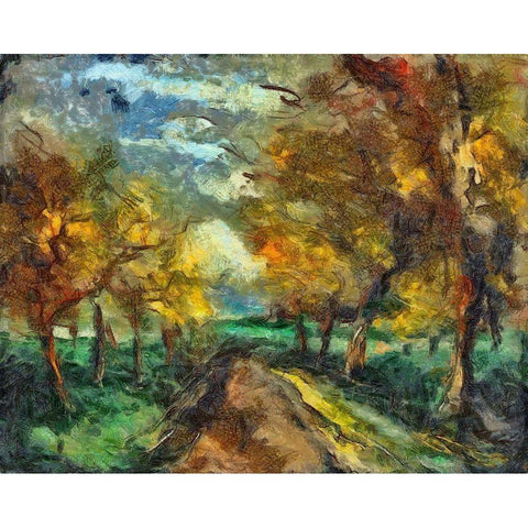 Tree Lined Road Black Modern Wood Framed Art Print with Double Matting by Bolokofsky, Ronald