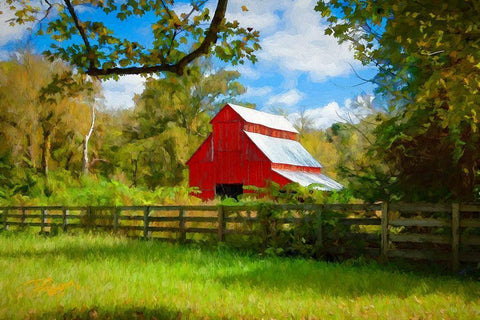 Red Barn White Modern Wood Framed Art Print with Double Matting by Bolokofsky, Ronald