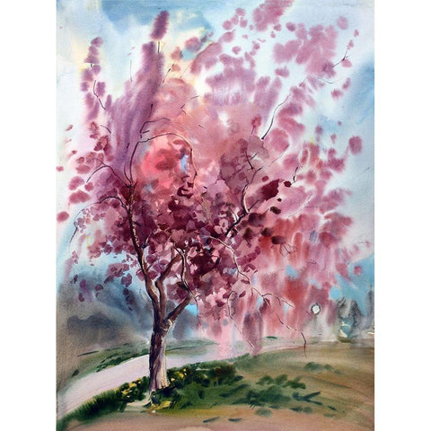 Cherry Blossoms II White Modern Wood Framed Art Print by Bolokofsky, Ronald