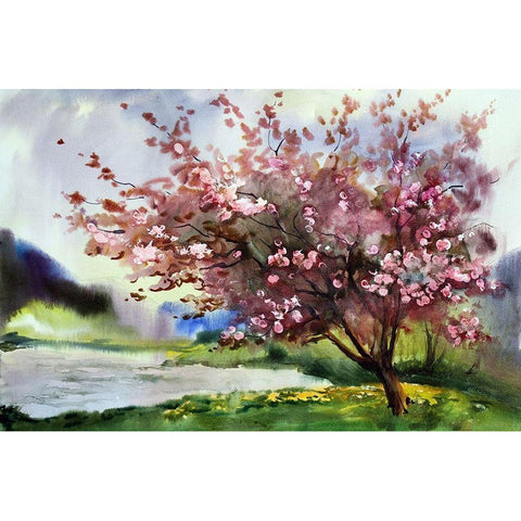 Cherry Blossoms IV White Modern Wood Framed Art Print by Bolokofsky, Ronald