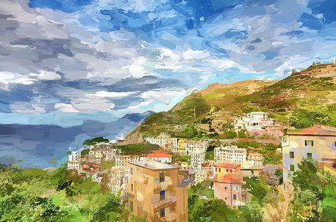 Italie Cinque Terre White Modern Wood Framed Art Print with Double Matting by Bolokofsky, Ronald