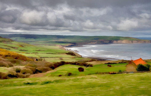 Robin Hoods Bay Black Ornate Wood Framed Art Print with Double Matting by Bolokofsky, Ronald