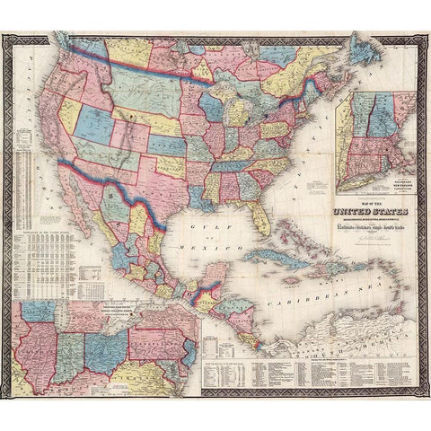 1861 Map of US and North America Black Modern Wood Framed Art Print with Double Matting by Goldthwait