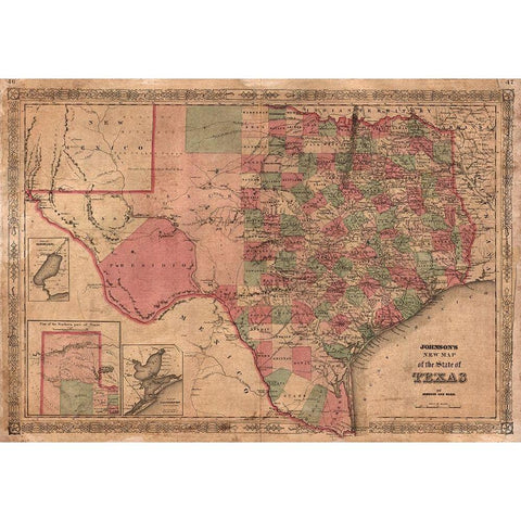 1866 Johnson Map of Texas  Black Modern Wood Framed Art Print with Double Matting by Johnson