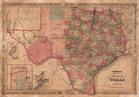 1866 Johnson Map of Texas  Black Ornate Wood Framed Art Print with Double Matting by Johnson