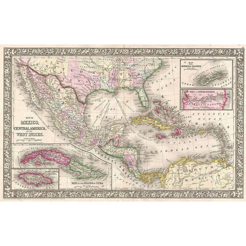 1866 Mitchell Map of Mexico and the West Indies White Modern Wood Framed Art Print by Mitchell