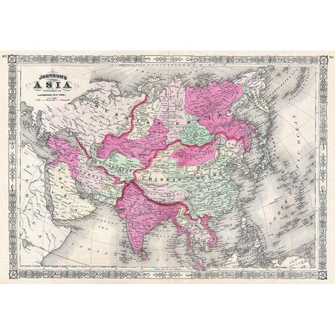 1867 Johnson Map of Asia Gold Ornate Wood Framed Art Print with Double Matting by Johnson