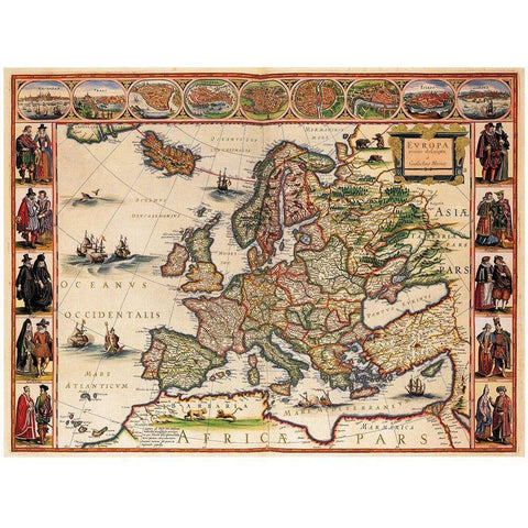 Blaeuw Europa Atlas  Gold Ornate Wood Framed Art Print with Double Matting by Blaeuw