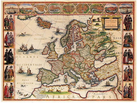 Blaeuw Europa Atlas  Black Ornate Wood Framed Art Print with Double Matting by Blaeuw