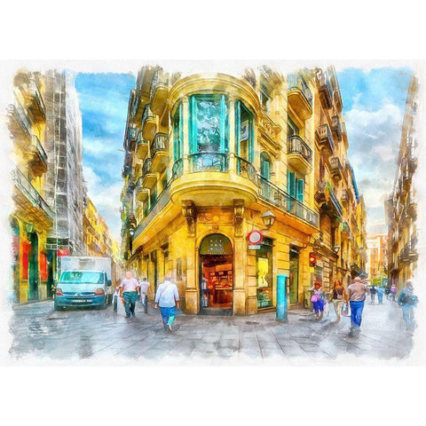 Barcelona Black Modern Wood Framed Art Print with Double Matting by Bolokofsky, Ronald