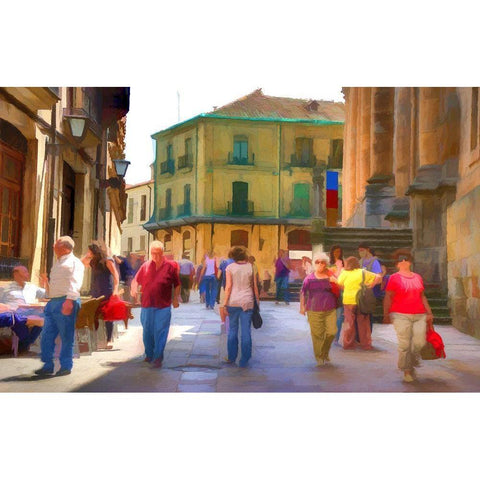 Crowded Spanish Street Gold Ornate Wood Framed Art Print with Double Matting by Bolokofsky, Ronald