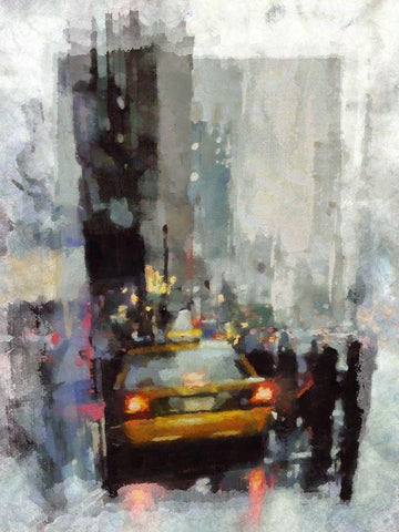 Hailing A Taxi II White Modern Wood Framed Art Print with Double Matting by Bolokofsky, Ronald