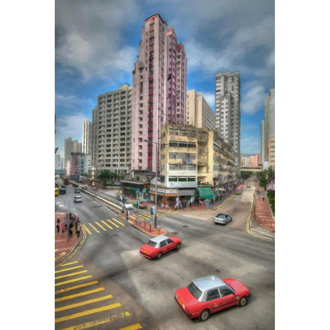 Hong Kong Taxis Black Modern Wood Framed Art Print with Double Matting by Bolokofsky, Ronald