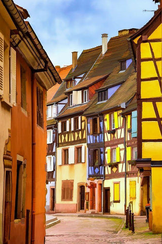 Narrow Streets of Colmar I White Modern Wood Framed Art Print with Double Matting by Bolokofsky, Ronald