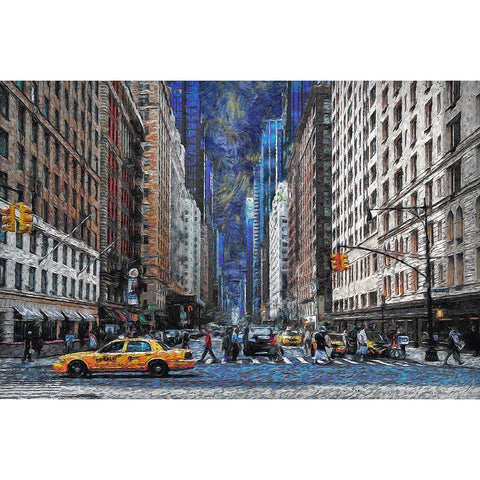 New York Street Traffic Gold Ornate Wood Framed Art Print with Double Matting by Bolokofsky, Ronald