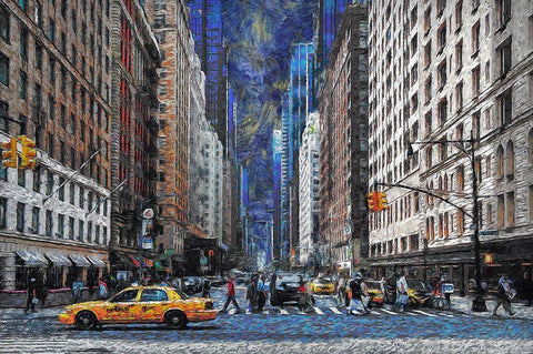 New York Street Traffic White Modern Wood Framed Art Print with Double Matting by Bolokofsky, Ronald