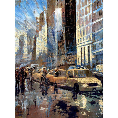 New York Taxis I White Modern Wood Framed Art Print by Bolokofsky, Ronald