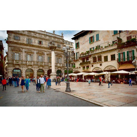 Piazza delle Erbe Verona II Black Modern Wood Framed Art Print with Double Matting by Bolokofsky, Ronald