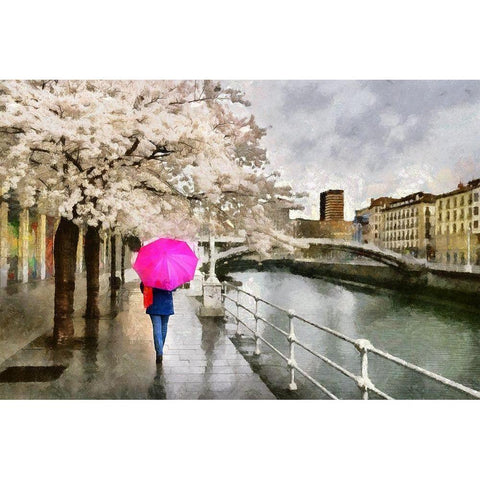 Pink Umbrella Black Modern Wood Framed Art Print with Double Matting by Bolokofsky, Ronald