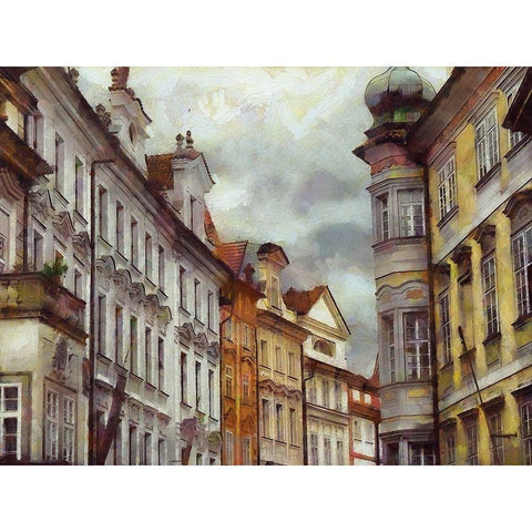 Prague Architecture Black Modern Wood Framed Art Print with Double Matting by Bolokofsky, Ronald