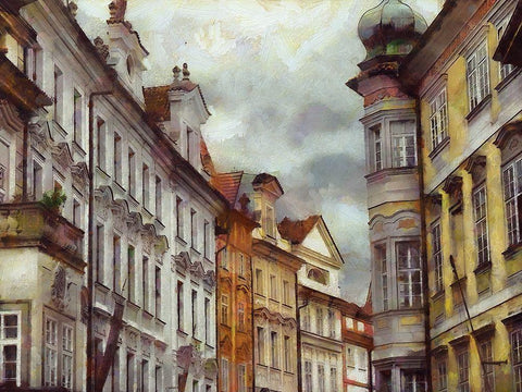 Prague Architecture White Modern Wood Framed Art Print with Double Matting by Bolokofsky, Ronald