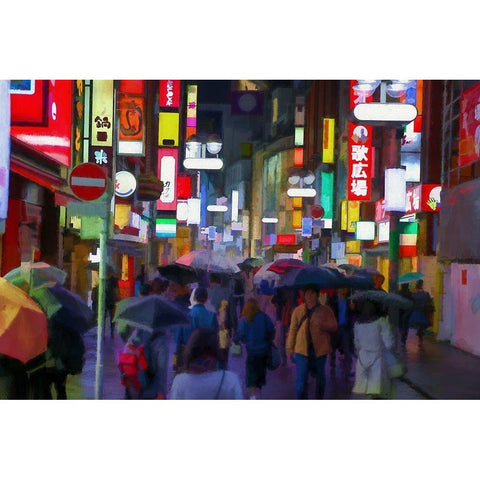 Rainy Night In Tokyo White Modern Wood Framed Art Print by Bolokofsky, Ronald