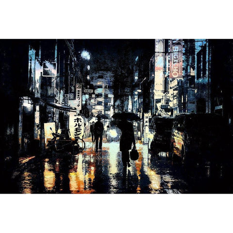 Rainy Streets of Hong Kong Black Modern Wood Framed Art Print with Double Matting by Bolokofsky, Ronald