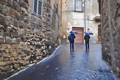 Rainy streets of Orvieto White Modern Wood Framed Art Print with Double Matting by Bolokofsky, Ronald