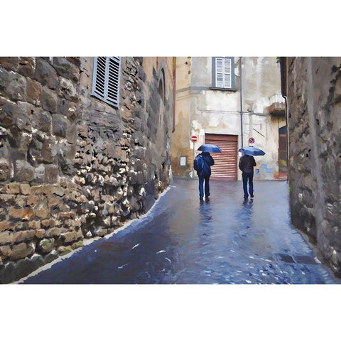 Rainy streets of Orvieto Black Modern Wood Framed Art Print with Double Matting by Bolokofsky, Ronald