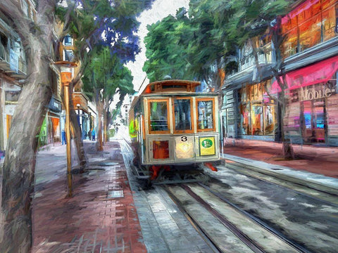 SF Cable Car White Modern Wood Framed Art Print with Double Matting by Bolokofsky, Ronald