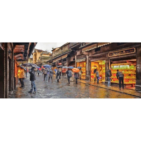 Shopping In the Rain Gold Ornate Wood Framed Art Print with Double Matting by Bolokofsky, Ronald