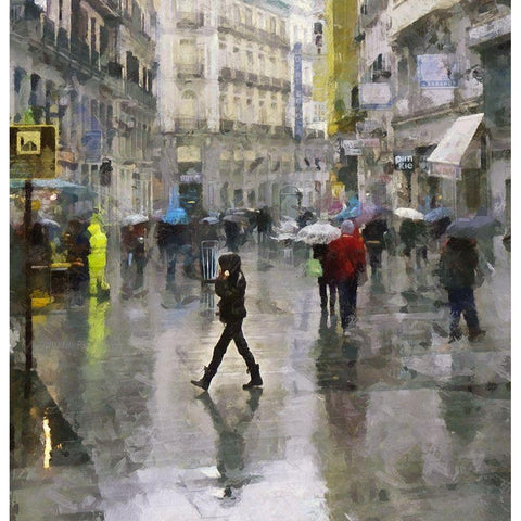 Walking in the Rain White Modern Wood Framed Art Print by Bolokofsky, Ronald