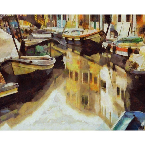 Canal Reflections I Black Modern Wood Framed Art Print with Double Matting by Bolokofsky, Ronald