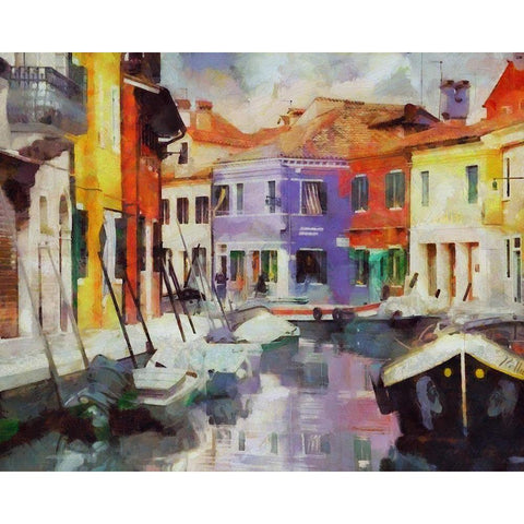 Canal Reflections II Black Modern Wood Framed Art Print with Double Matting by Bolokofsky, Ronald