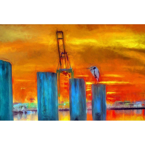 Harbor Sunset White Modern Wood Framed Art Print by Bolokofsky, Ronald