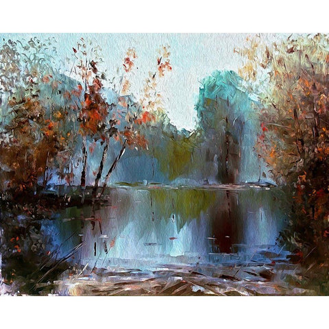 Autumn Pond I Black Modern Wood Framed Art Print with Double Matting by Bolokofsky, Ronald