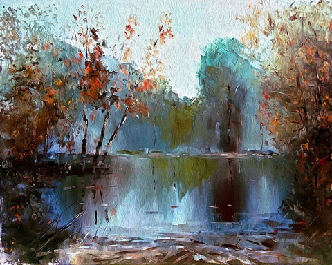 Autumn Pond I White Modern Wood Framed Art Print with Double Matting by Bolokofsky, Ronald